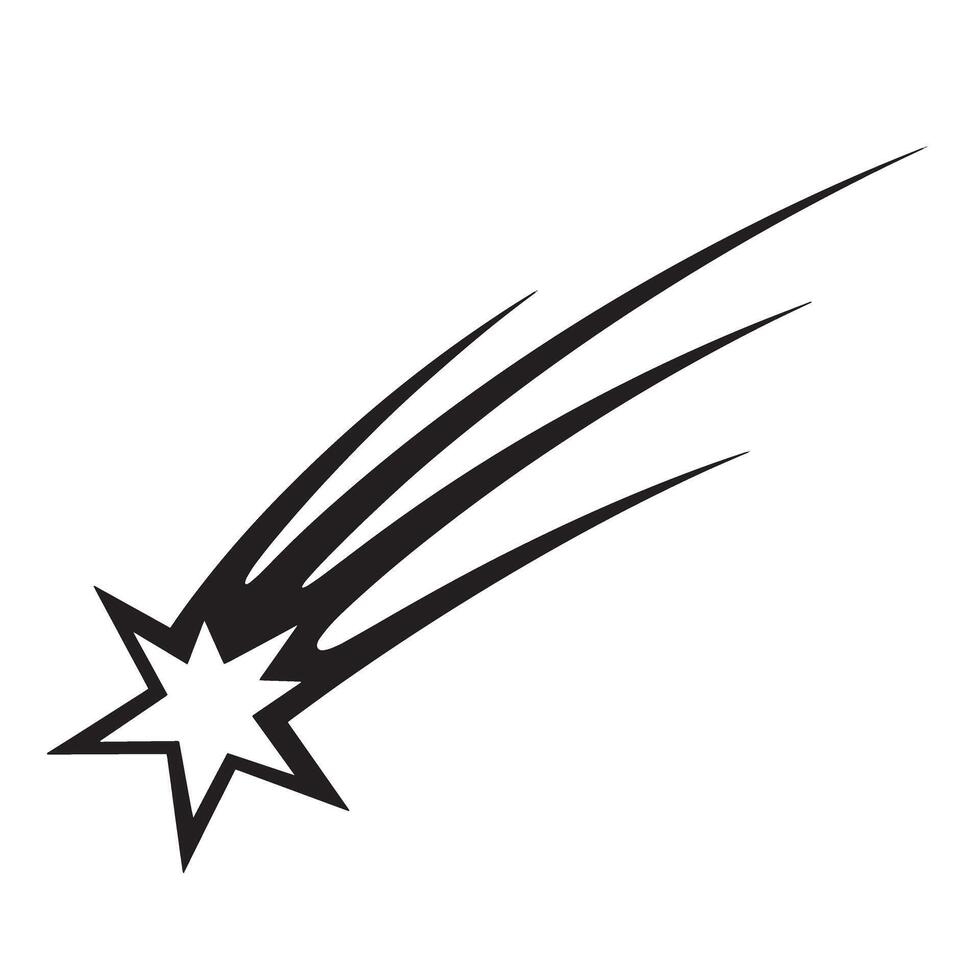 Simple black and white illustration of a shooting star with trails on white background vector