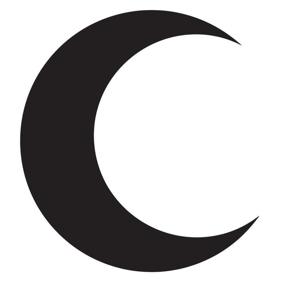 Black crescent moon silhouette symbol of night time and lunar celestial body icon vector