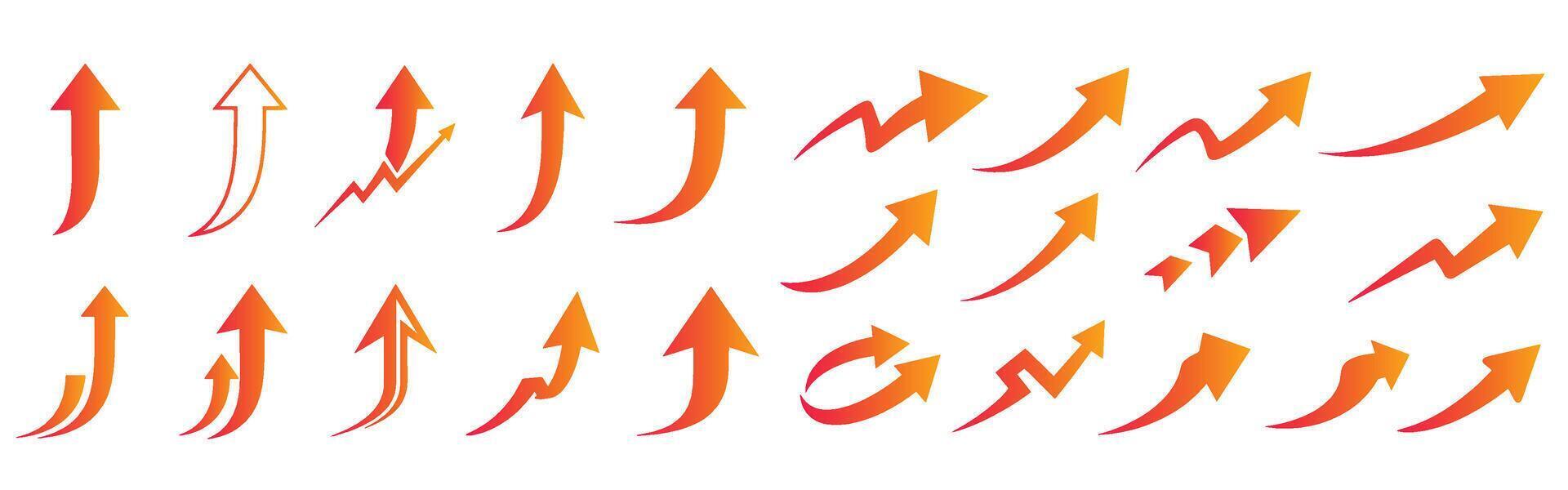 Collection of arrows in orange gradient illustrating growth progress and direction vector