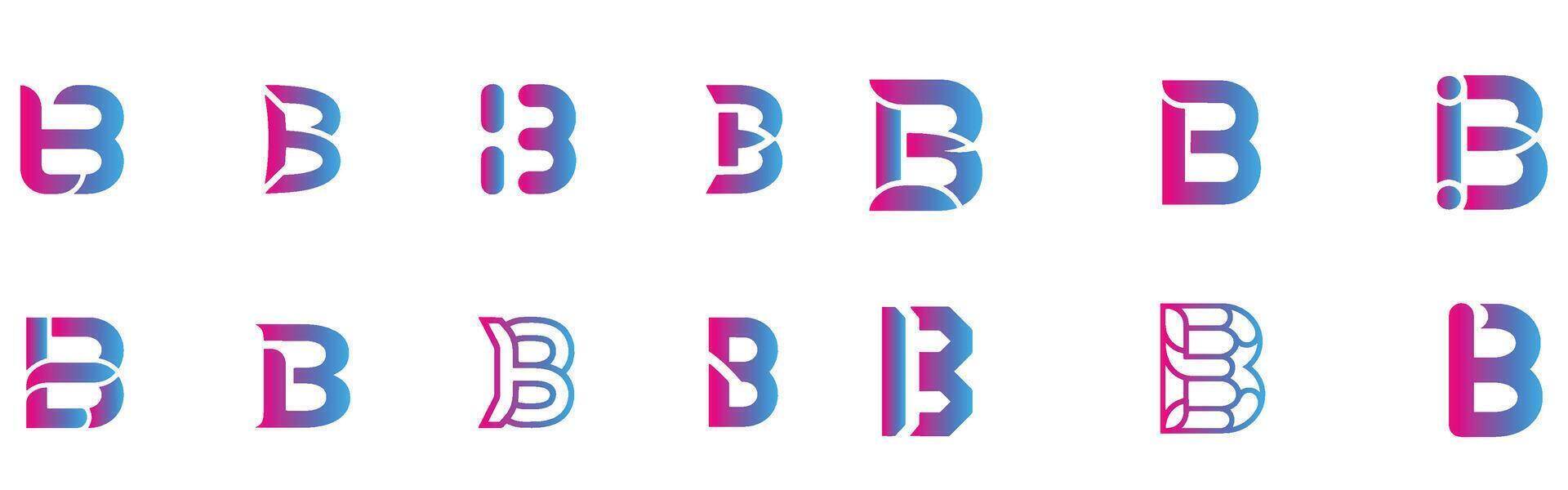Collection of creative and modern letter b logos with gradient color scheme vector