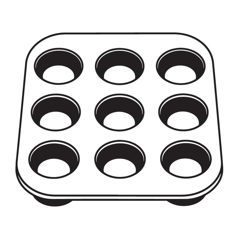 Black baking tray with nine circular molds muffin tin cupcake mold vector