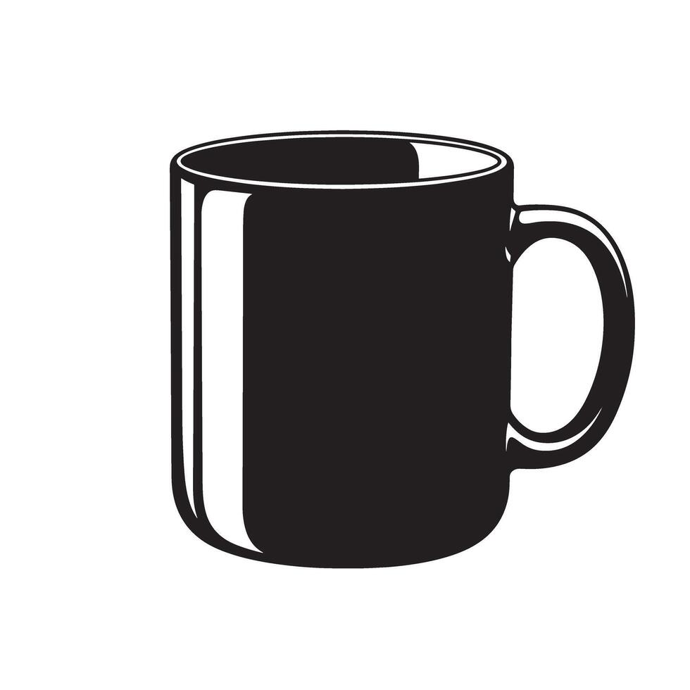 Black ceramic mug with handle and highlights white vector