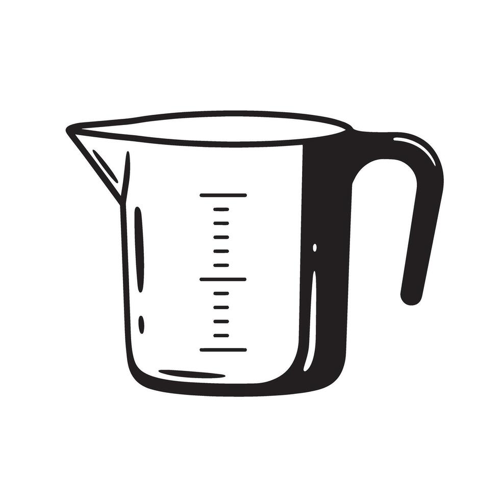 Black outline measuring cup with white background and measurement markings kitchenware cooking vector