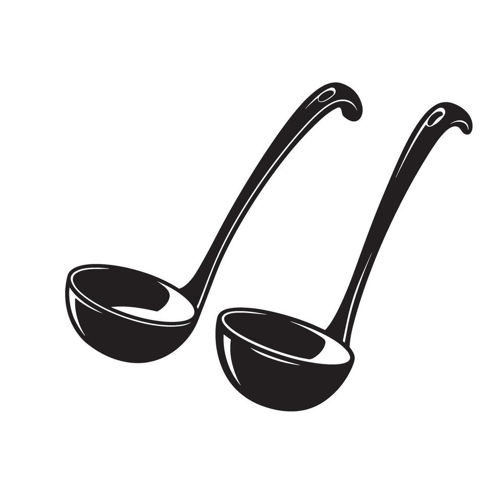 Two black ladles with curved handles kitchenware cooking vector