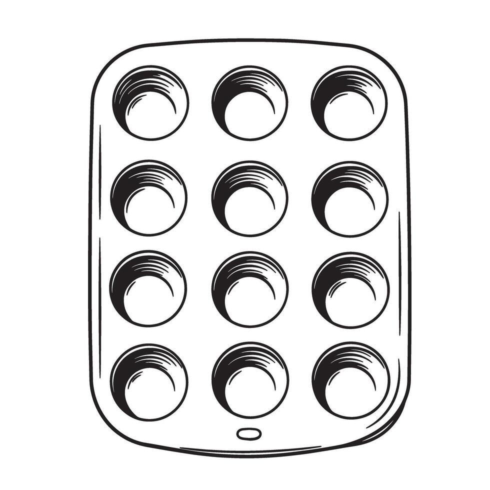 Baking tray with circular indentations muffin tin cupcake pan vector
