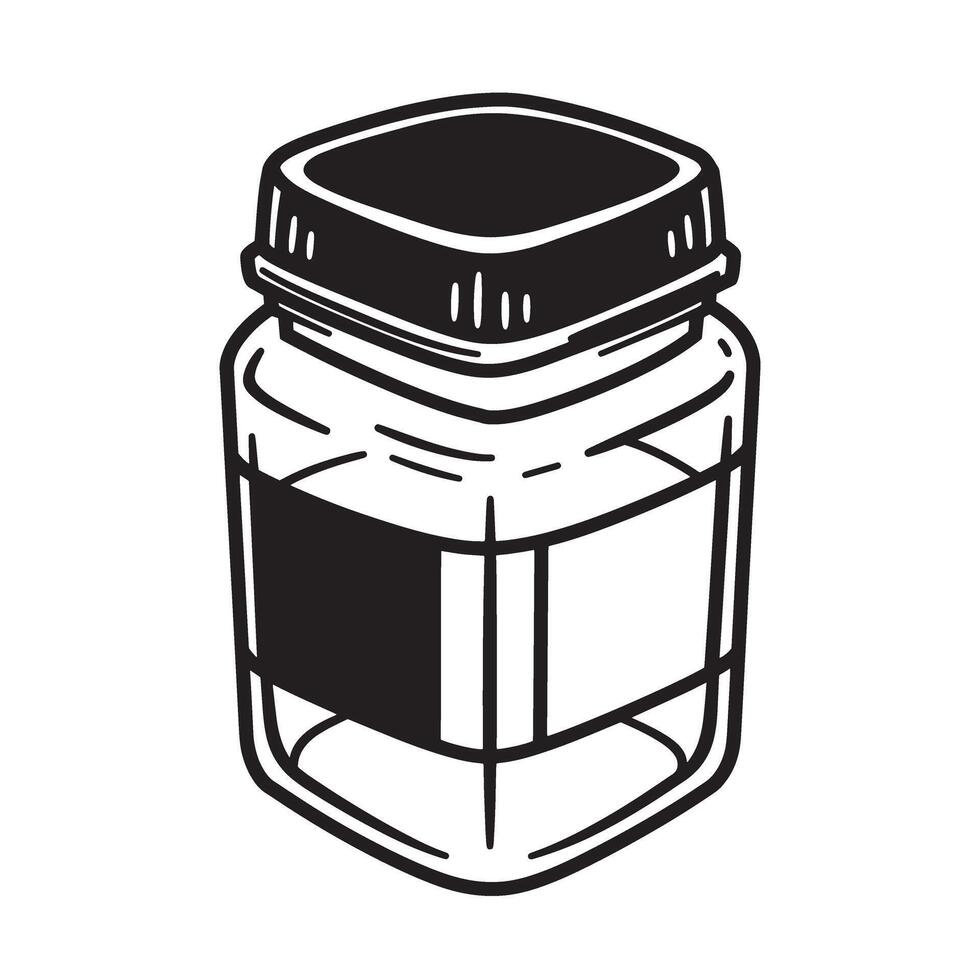 Black ink jar with label glass jar container vector