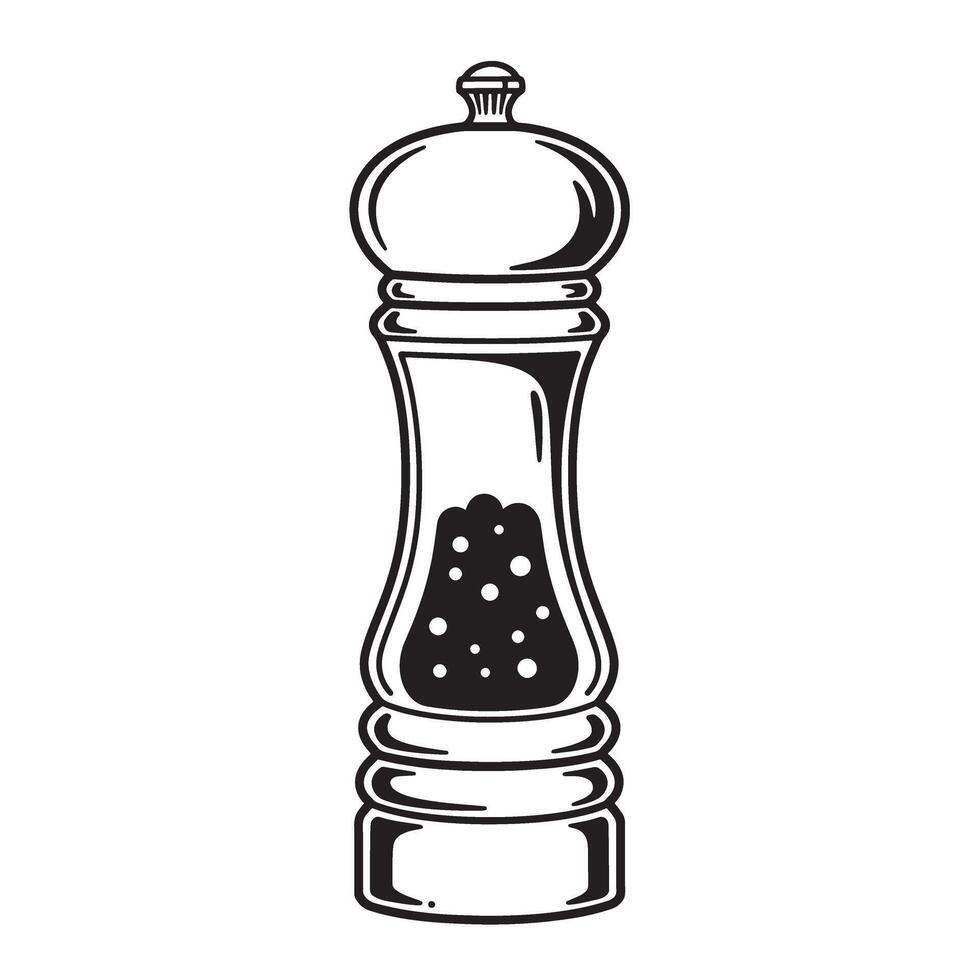 Vintage pepper mill with peppercorns grinder spice vector