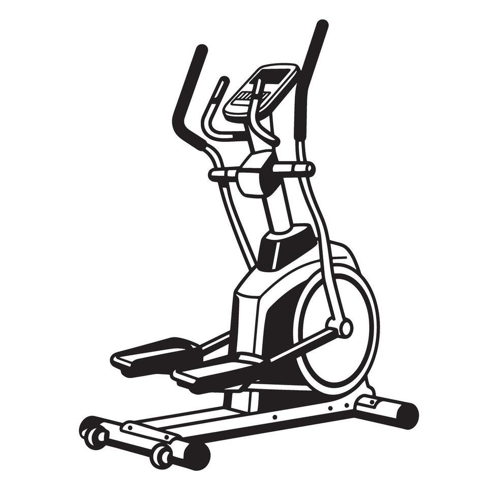 Black and white illustration of an elliptical trainer exercise fitness equipment vector