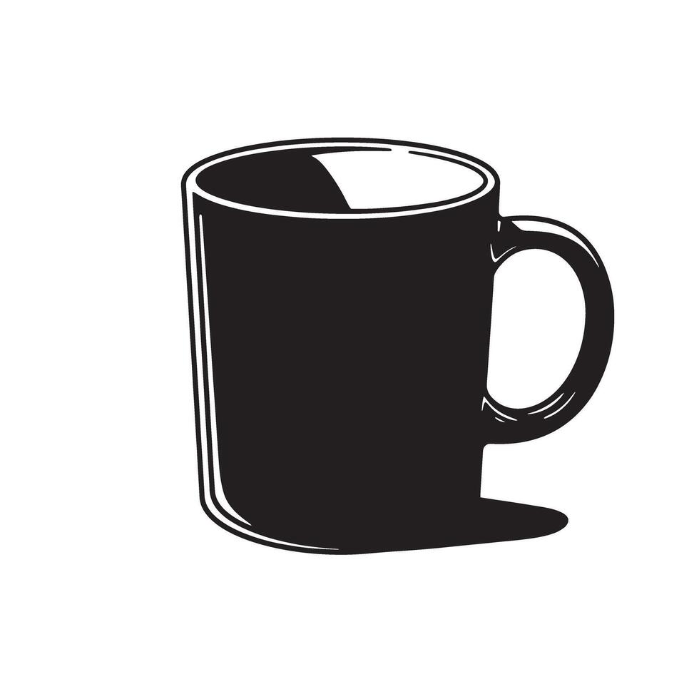 Black mug with handle and liquid reflection white vector