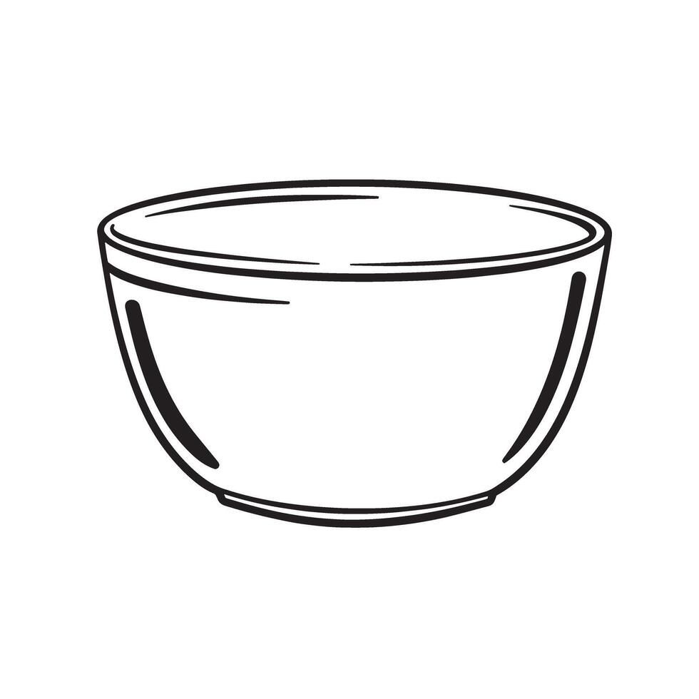 Simple black and white drawing of a round bowl dish container vector