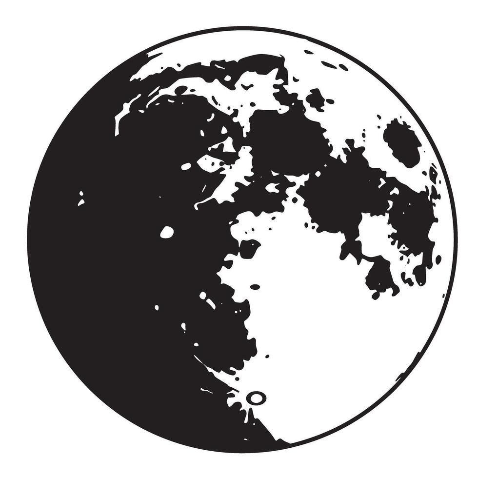 Detailed black and white illustration of the moon featuring craters and surface texture vector