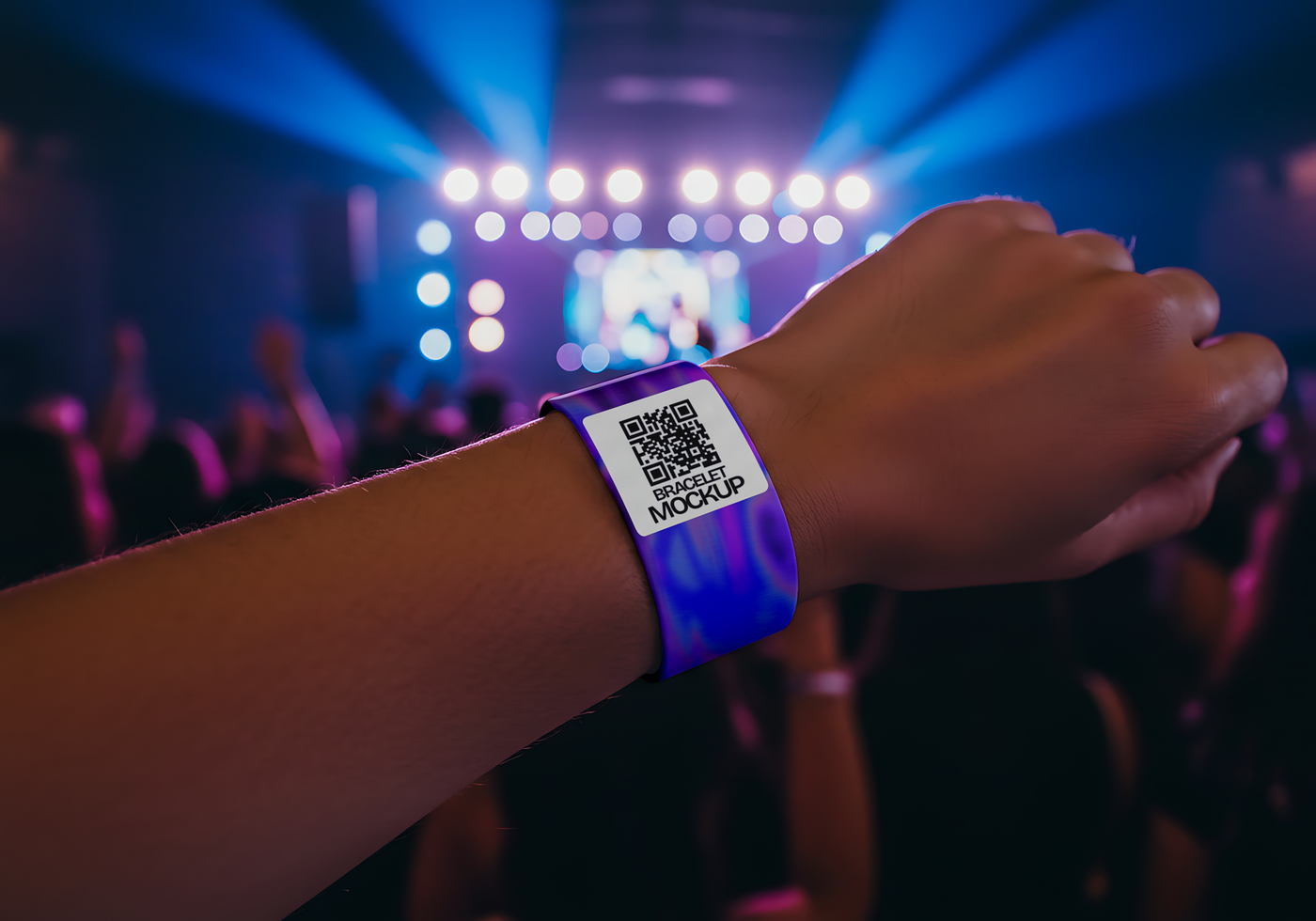 Wristband at a concert with QR code for event access and entry psd