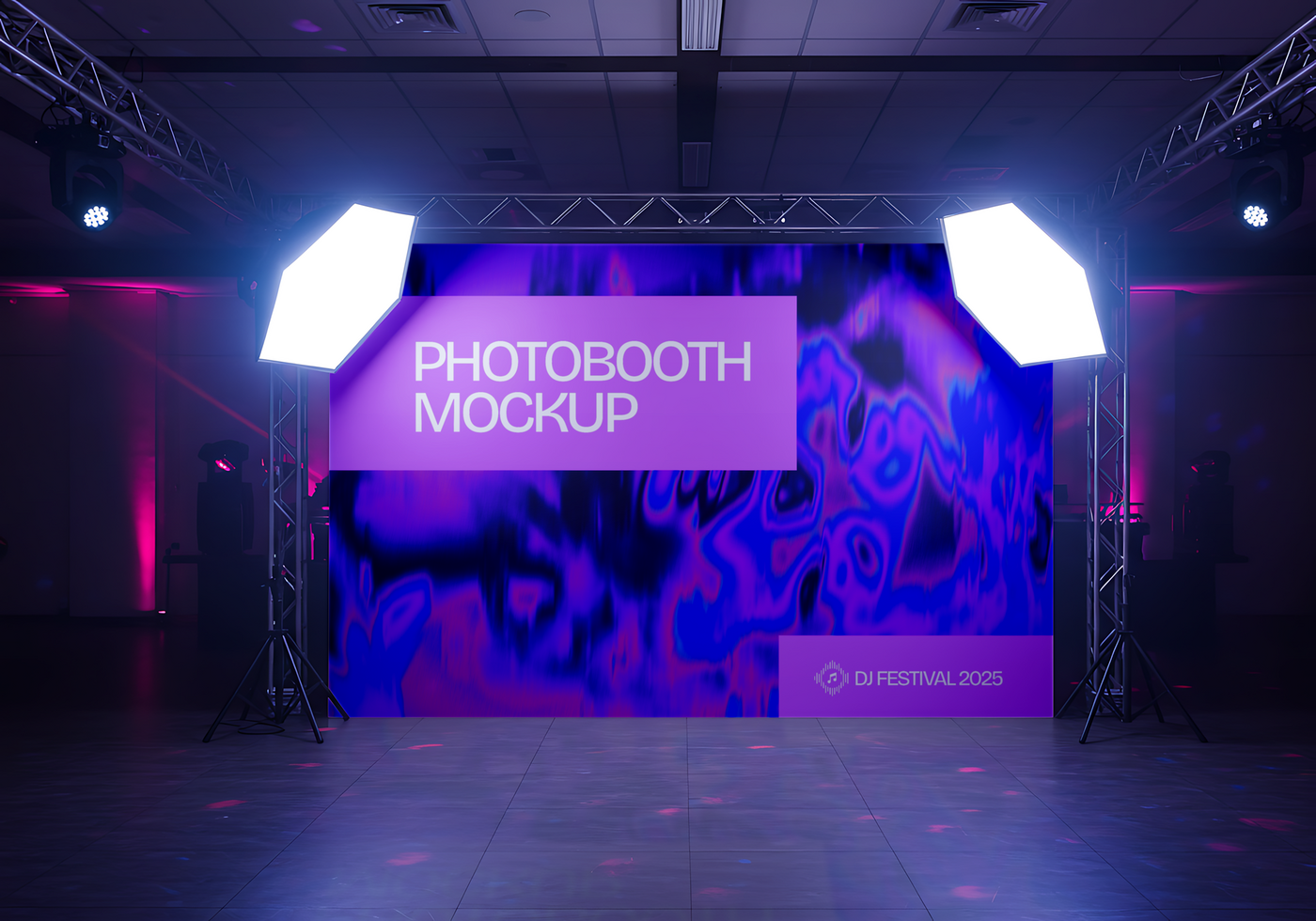 Photobooth Mockup with Lighting and Stage Setup psd