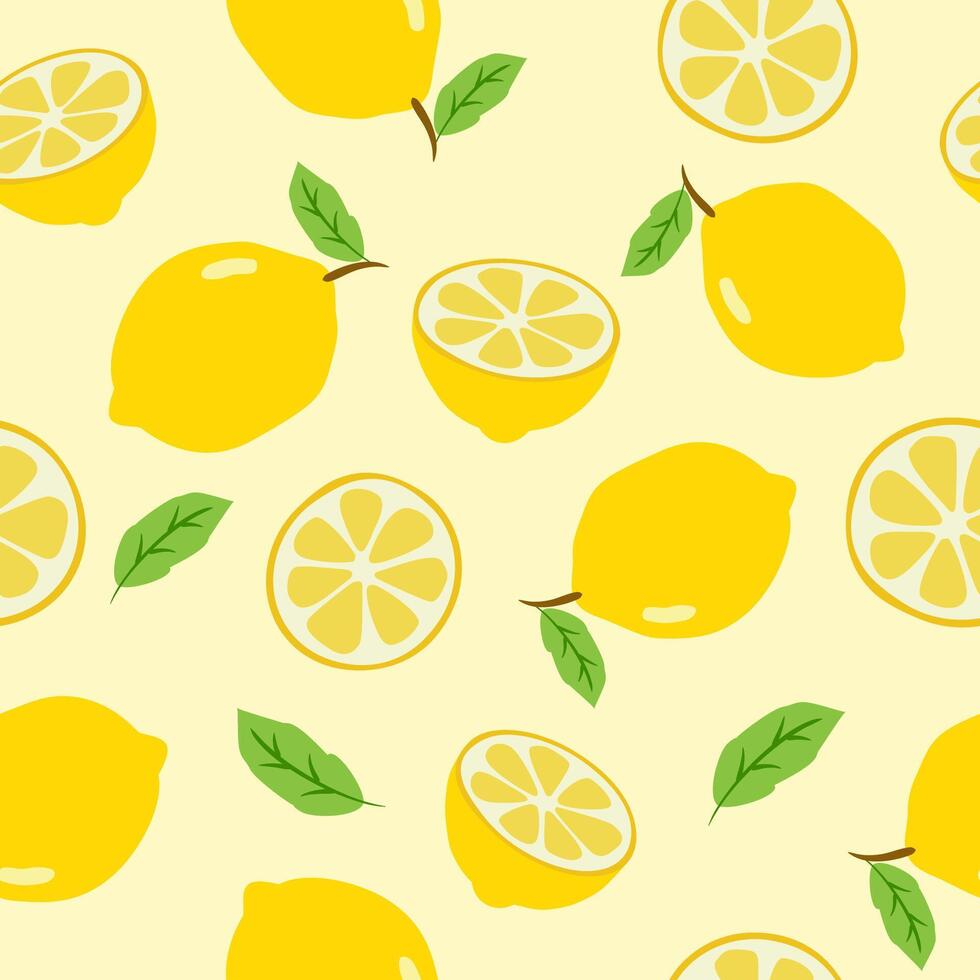 Lemon pattern with green leaves vector