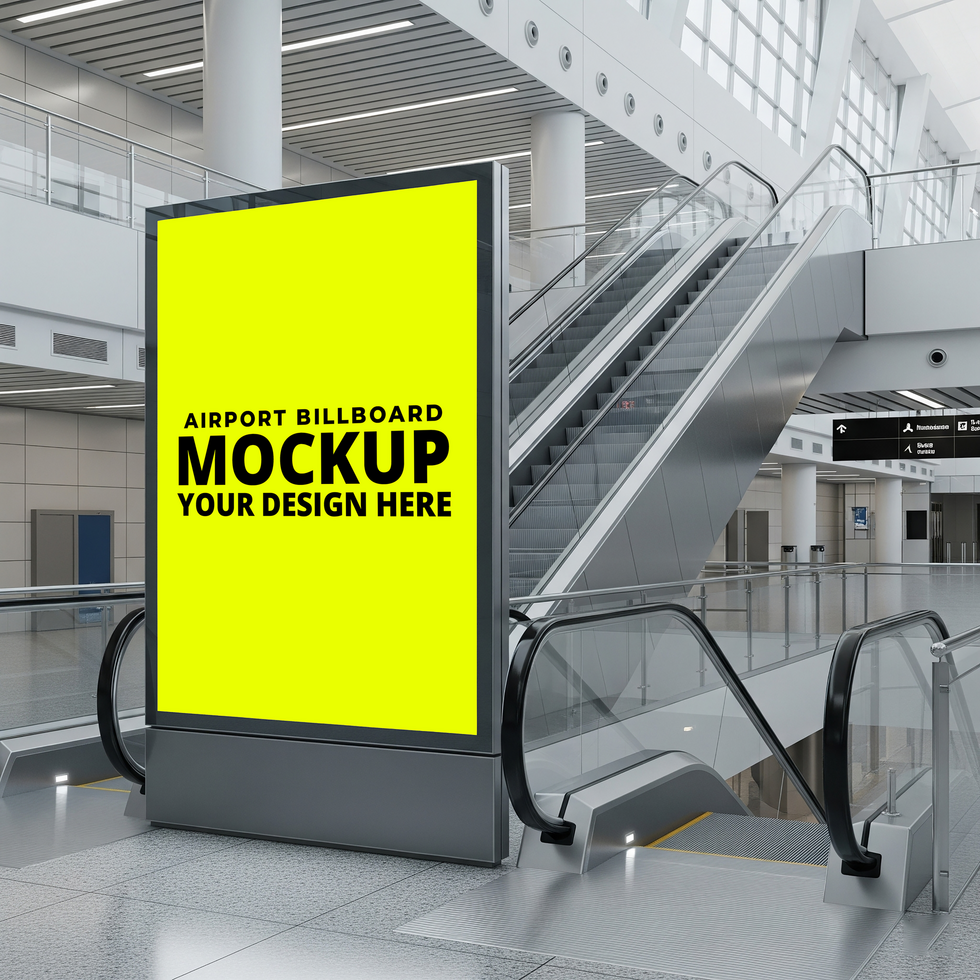 Large Blank Billboard Sign at Airport Mockup psd