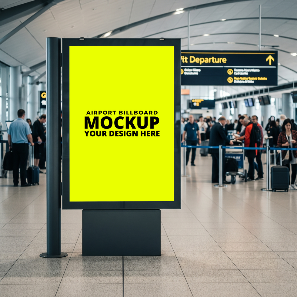 Empty Billboard Mockup at Airport Terminal psd