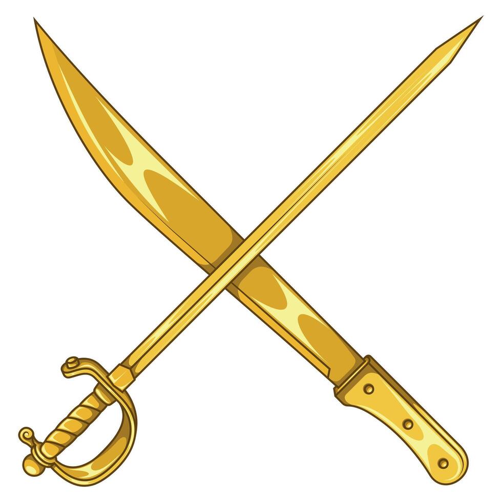 Machete and sword, swords used in fencing practice, machete for agricultural work, Machete and sword Cold weapon with metal blade vector