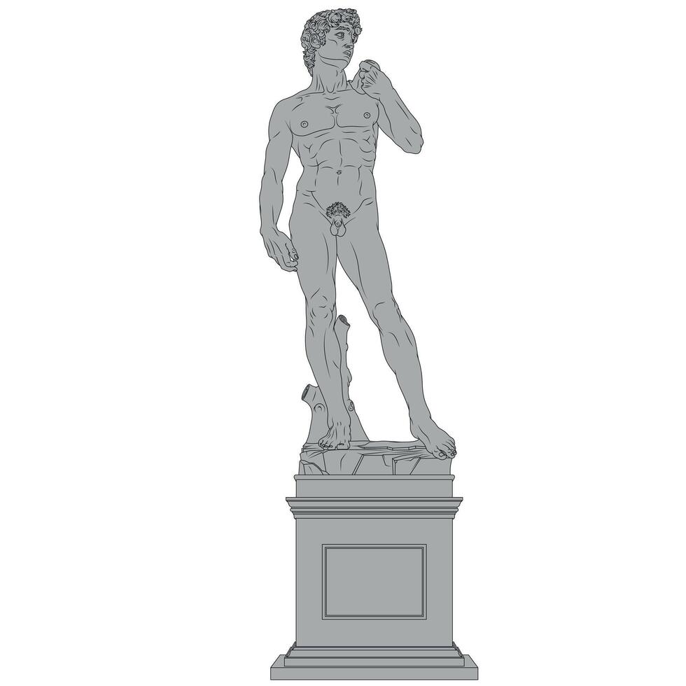 David Michelangelo sculpture Renaissance art, David with a Sling Biblical character, David Michelangelo statue on a marble base vector