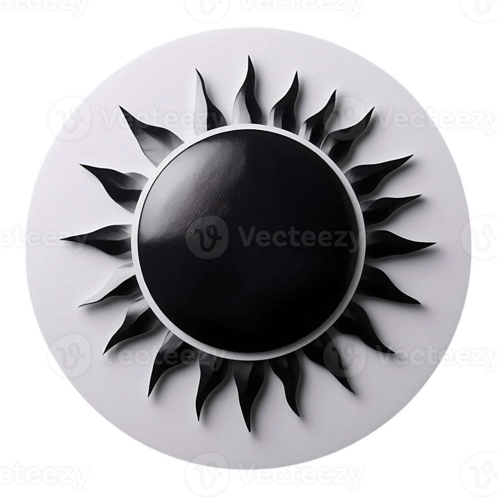 Abstract Black Sunburst Emblem on White Circular Base png