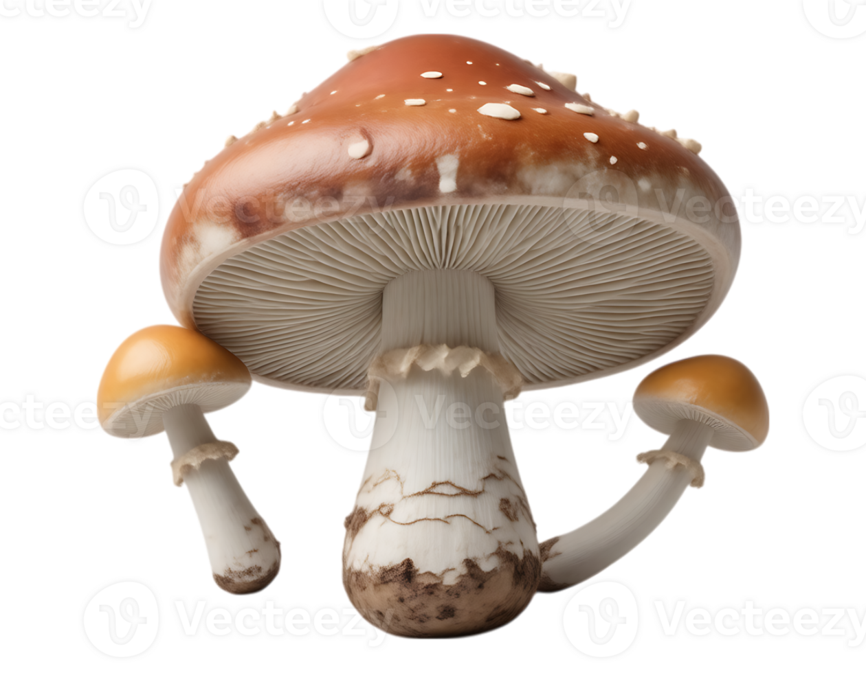 Amanita Mushroom Trio Detailed 3D Render with Transparent Background png