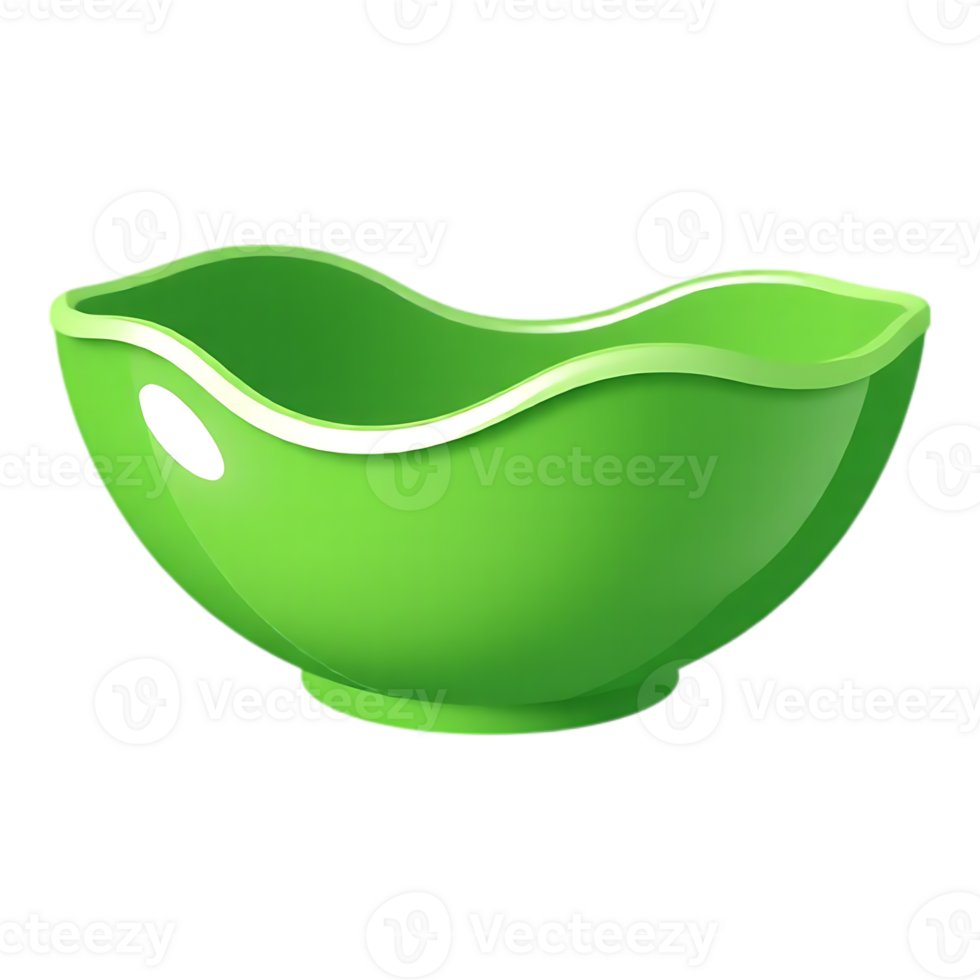 Green bowl with wavy rim, isolated on transparent background. png