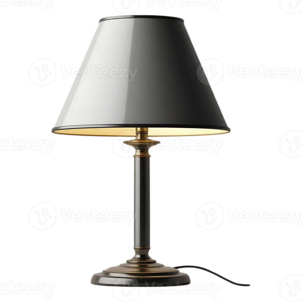 Elegant Table Lamp with Black Shade and Brass Accents png