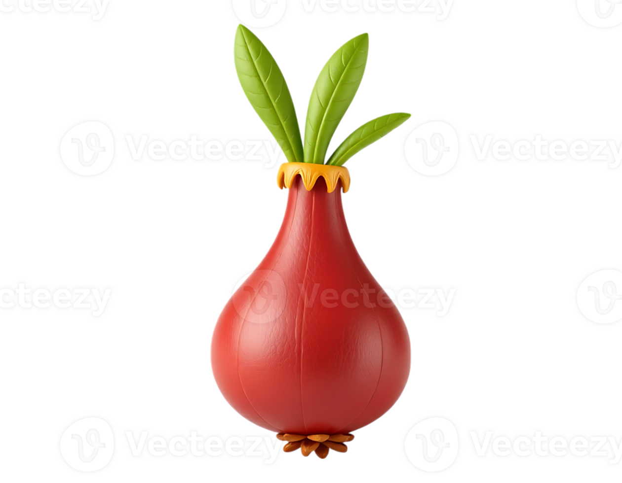 3D Cartoon Red Onion with Green Leaves png