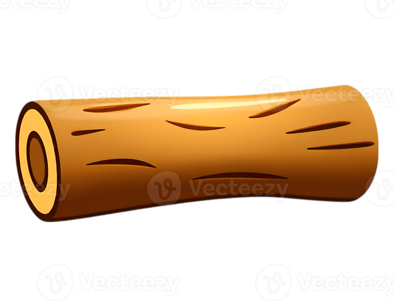 Cartoon Log 3D Rendered Wooden Cylinder with Grooves and Hollow End png