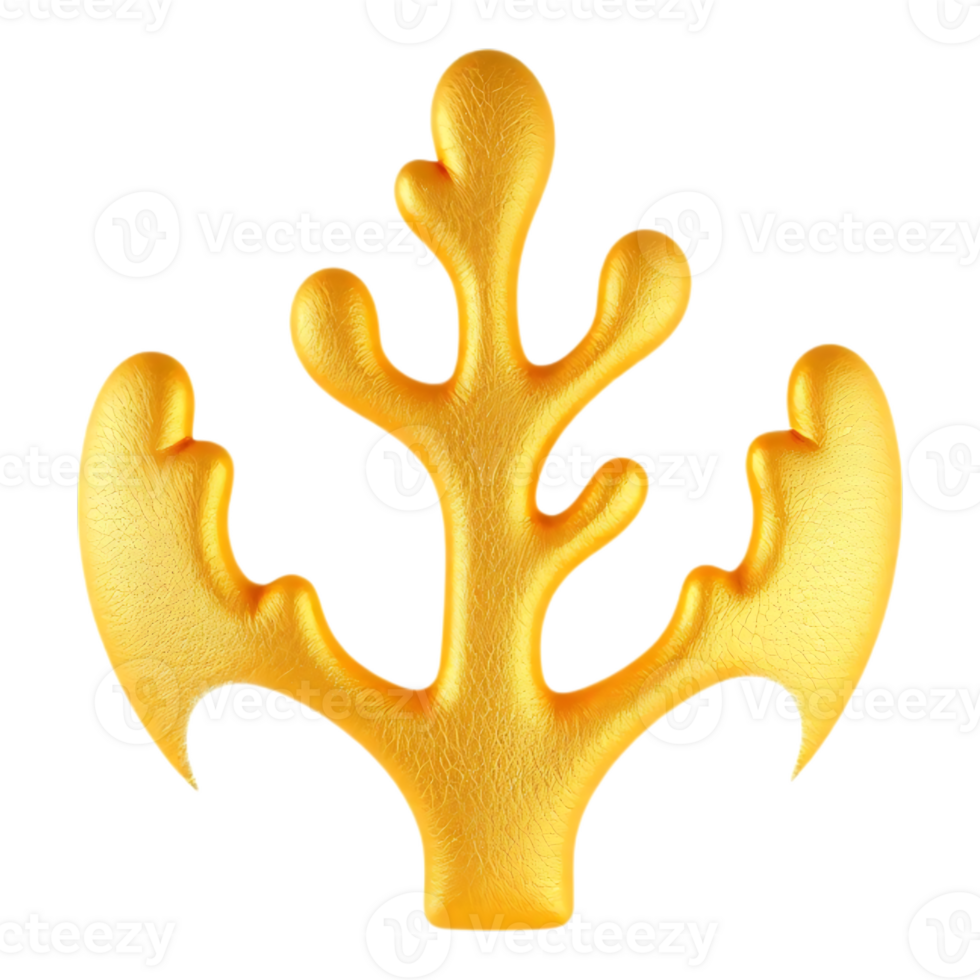 Golden coral-like structure on transparent background, 3D render png