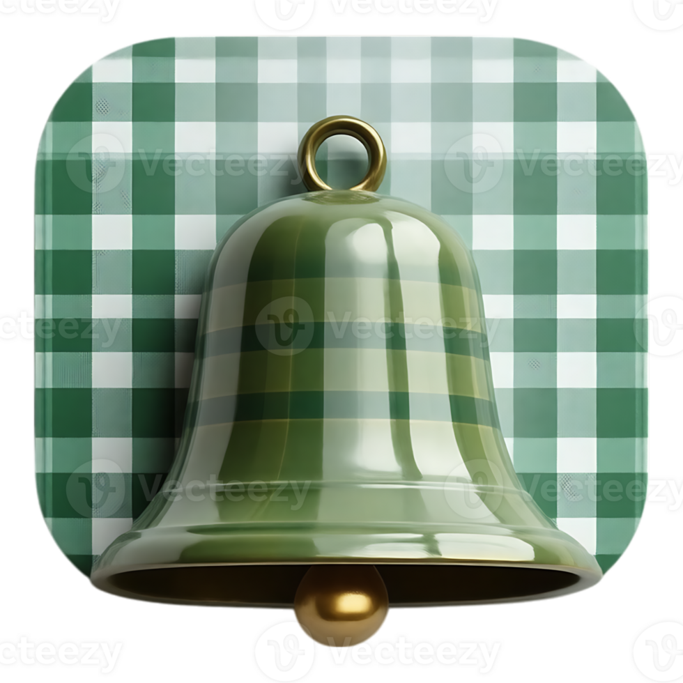 Green Bell Icon on Gingham Elegant Notification Symbol png
