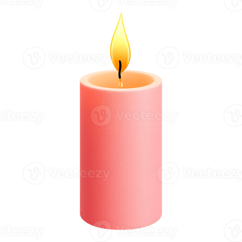 Pink candle with lit flame, transparent background png