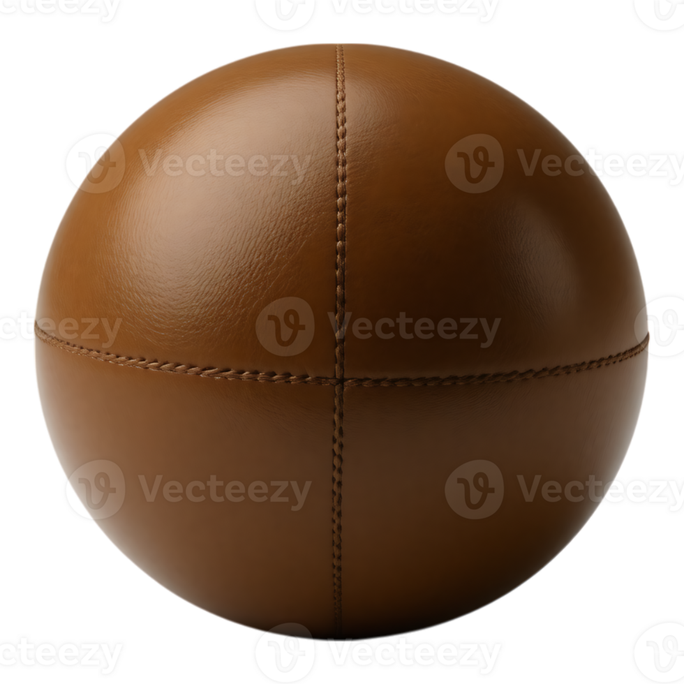 Brown leather ball with visible stitching, isolated on a transparent background. png