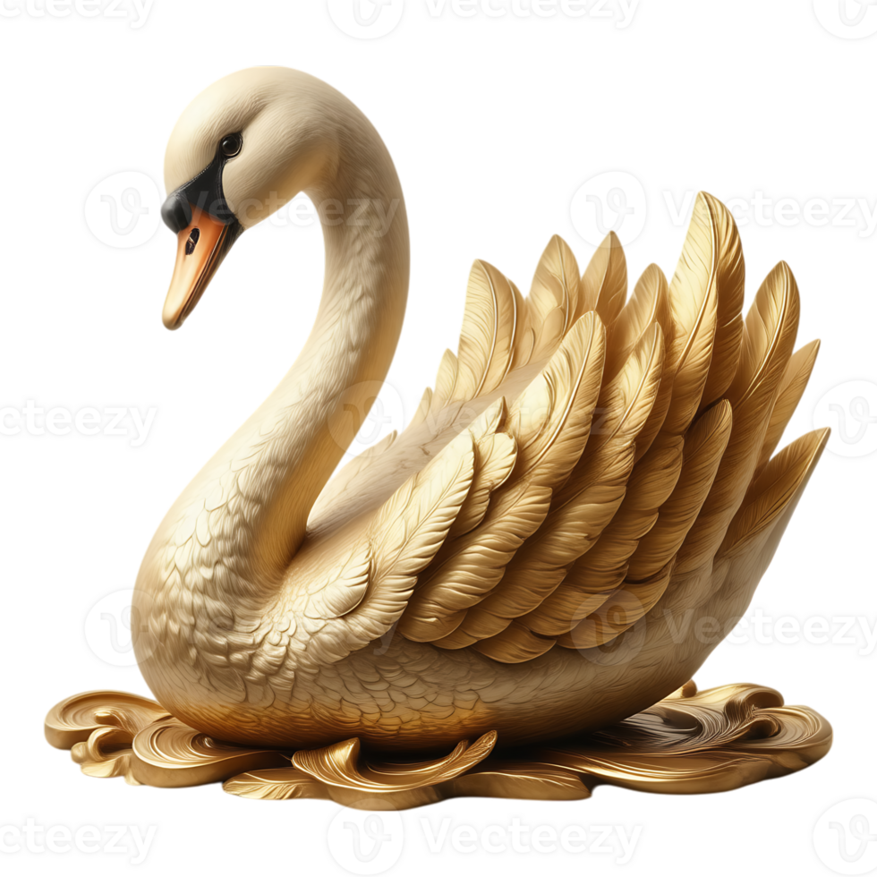 Golden Swan Sculpture on Ornamental Base png