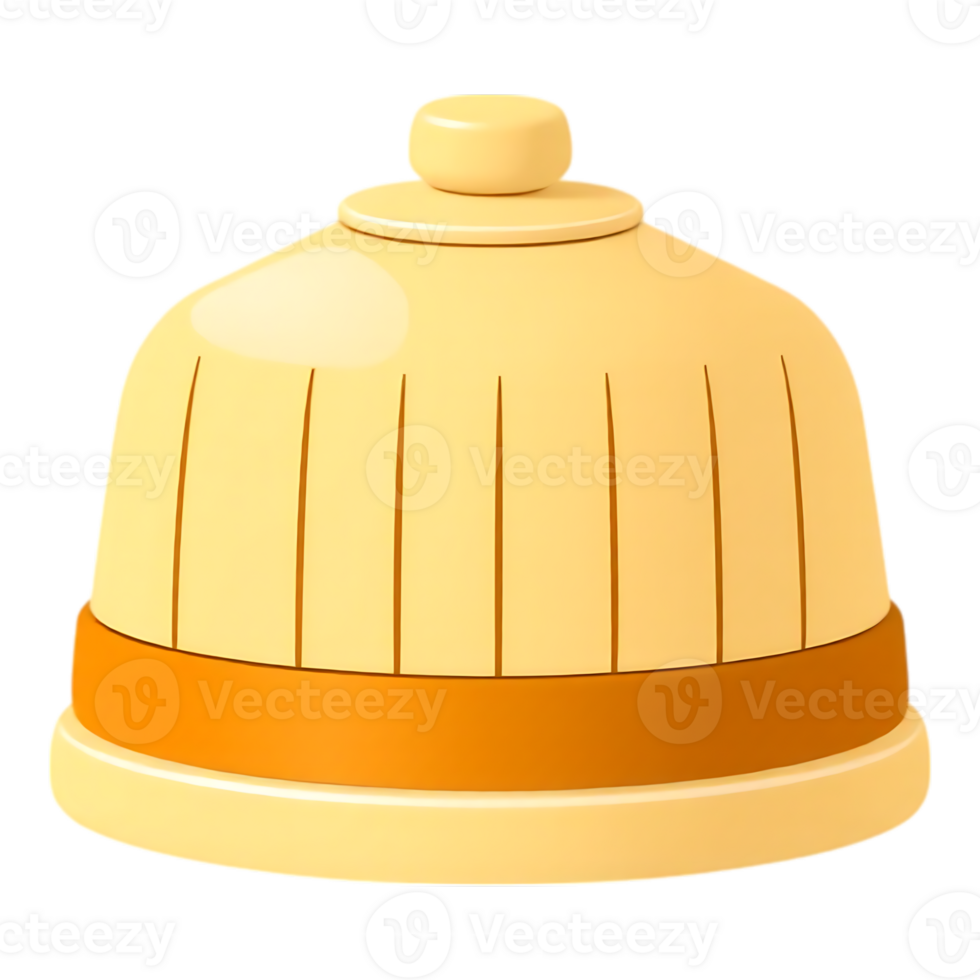 Cartoon bell with lid, isolated, yellow and orange, 3D render png