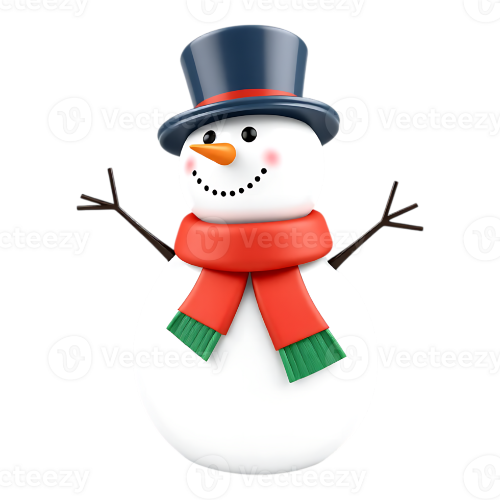 Festive Snowman with Top Hat, Scarf, and Carrot Nose png