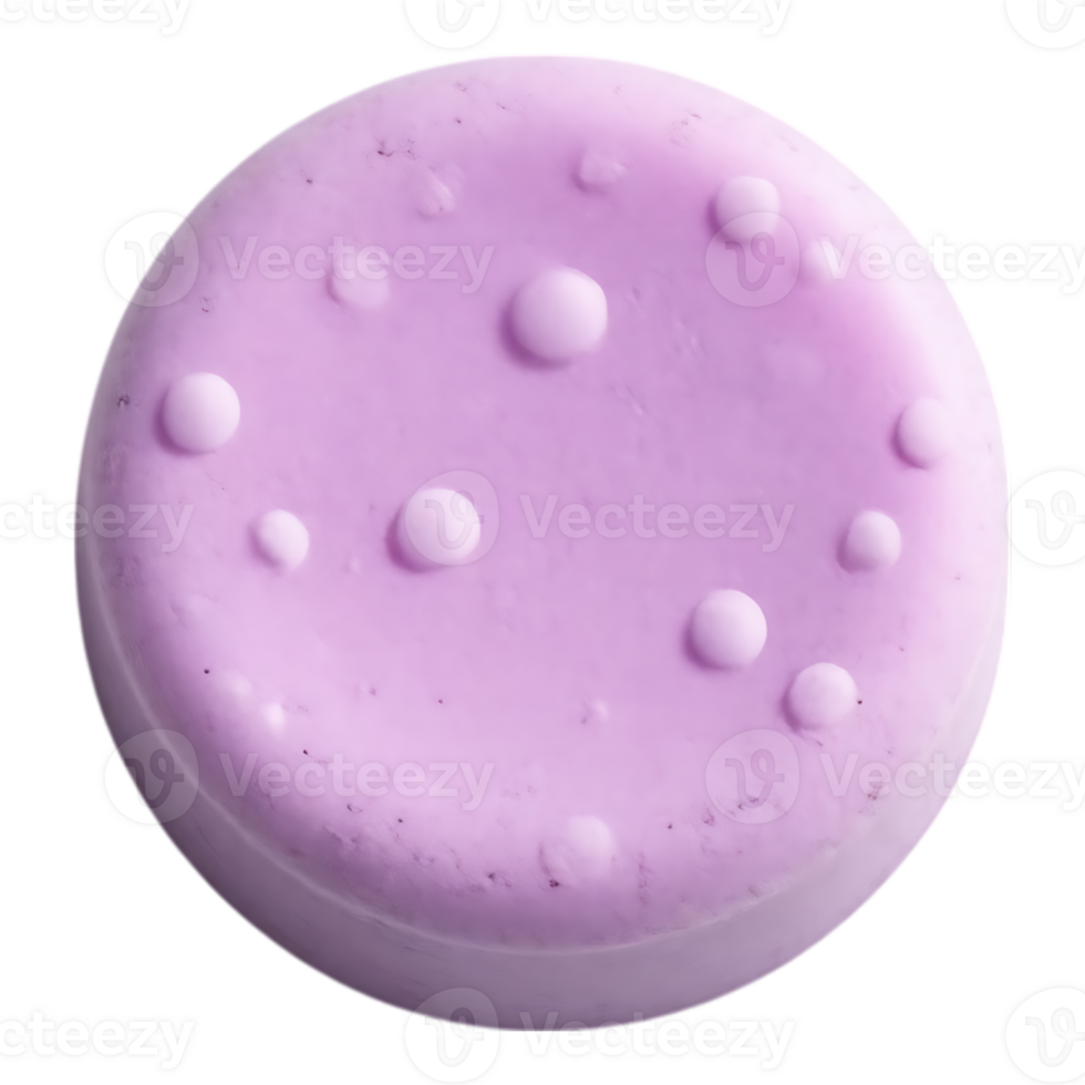 Round lavender soap with raised bubbles, clean, isolated on transparent png