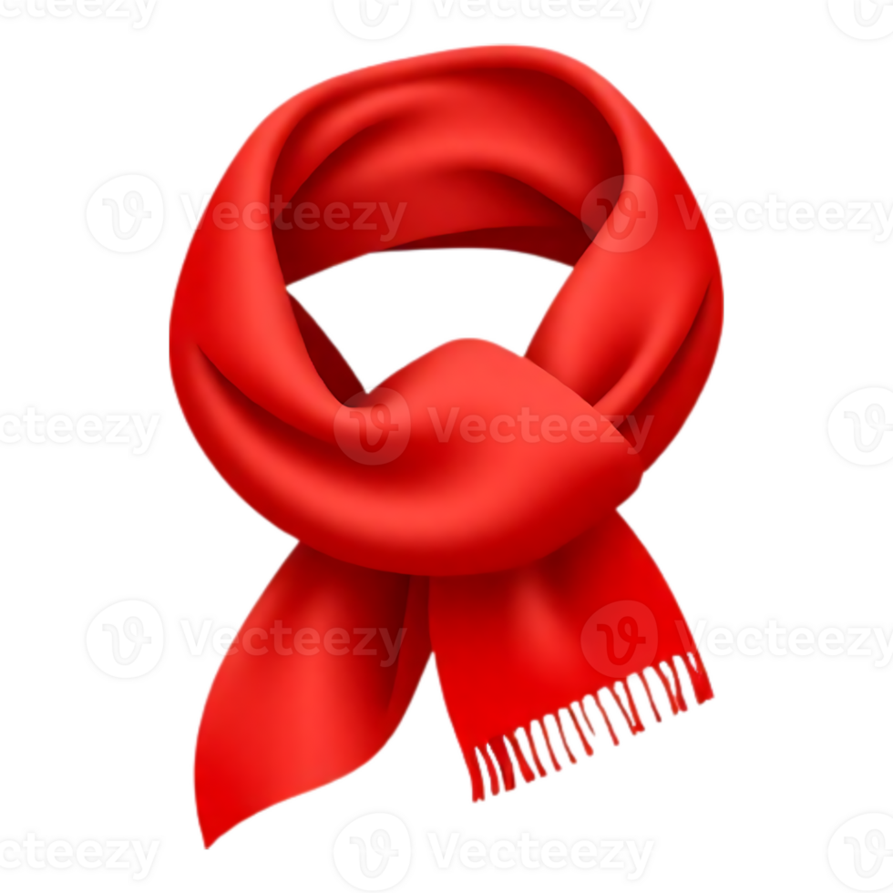 Vibrant Red Scarf with Delicate Fringes, Isolated on Transparent Background png