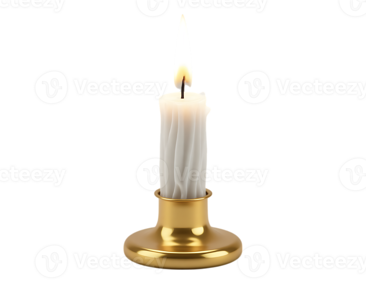 Lit candle in a golden candlestick against a transparent backdrop png