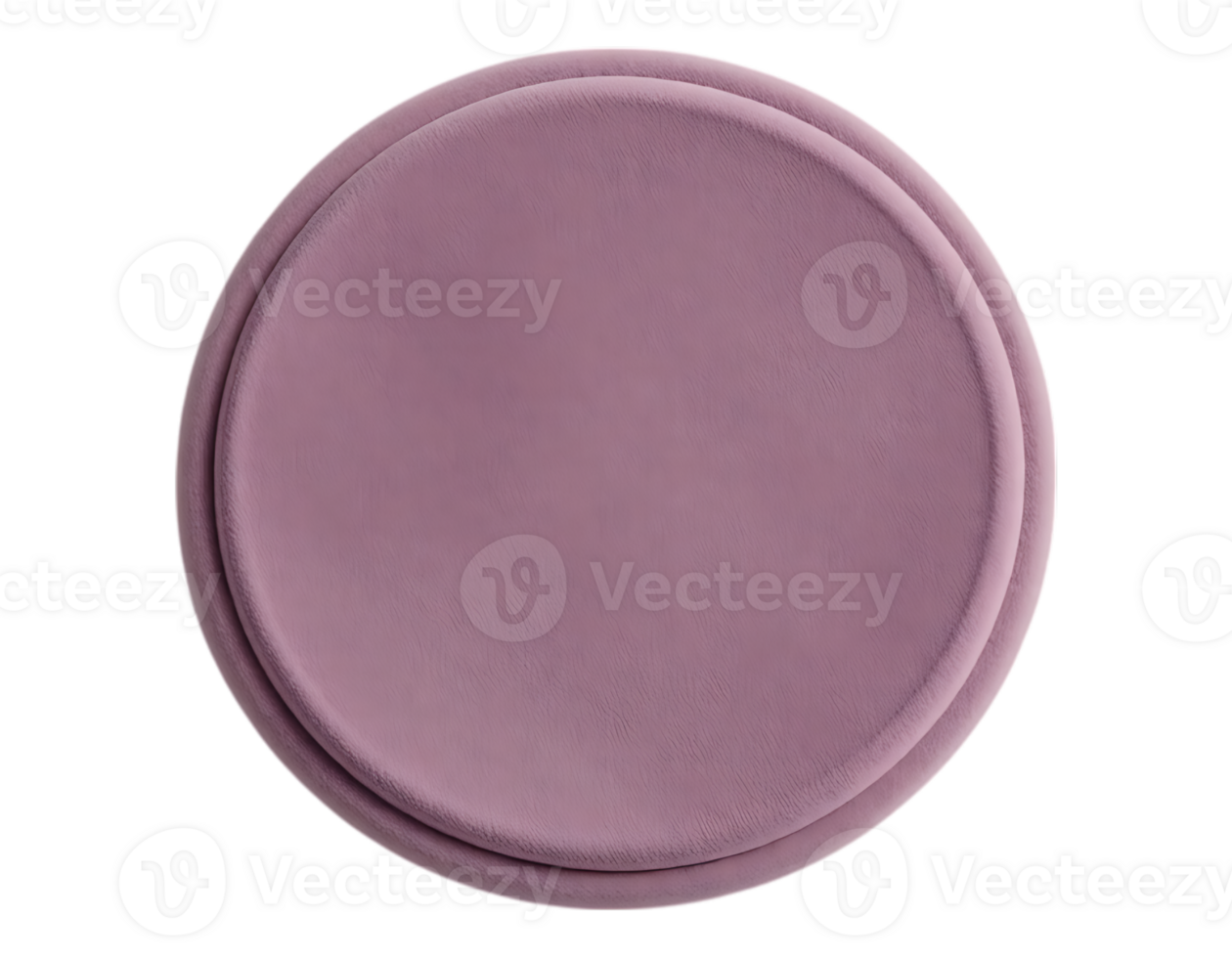 Round upholstered seat with a raised edge in a muted purple hue, top-down perspective png