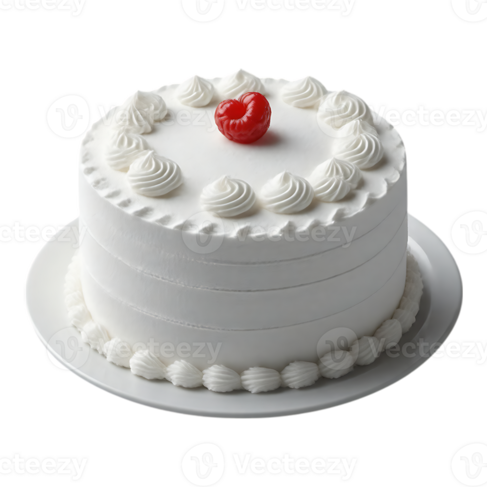 Elegant White Cake with Raspberry Garnish on Plate png