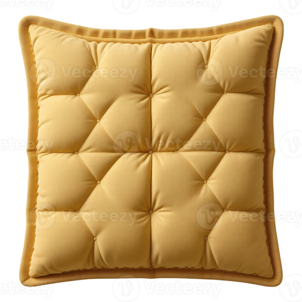 Square Tufted Pillow in Mustard Yellow with Decorative Border png