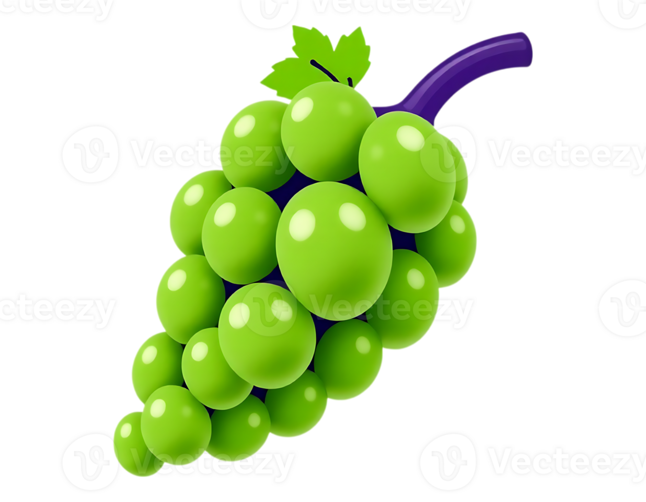 Delicious Green Grapes Cluster 3D Cartoon Style png