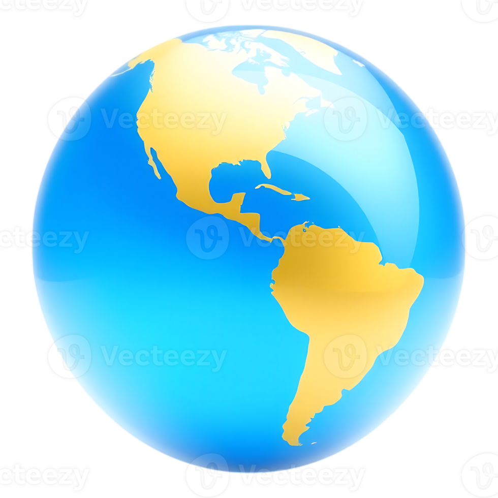 3D Globe of the Americas Shiny Blue and Golden png