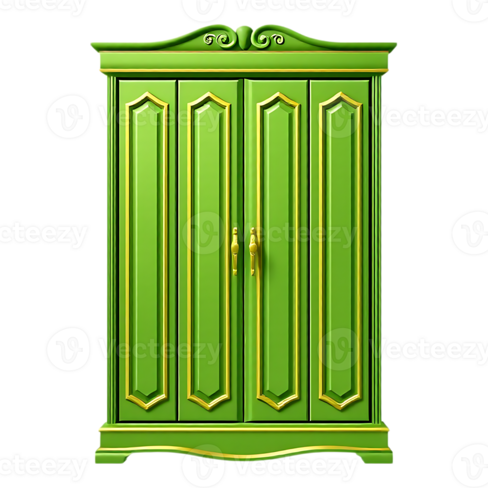 Green Wooden Wardrobe with Gold Accents png