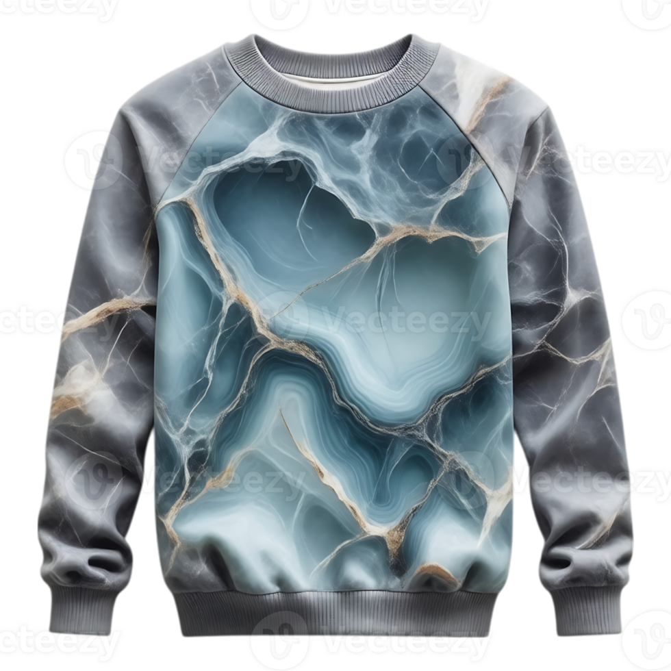 Marble-Patterned Sweatshirt with Abstract Blue and Gold Design png