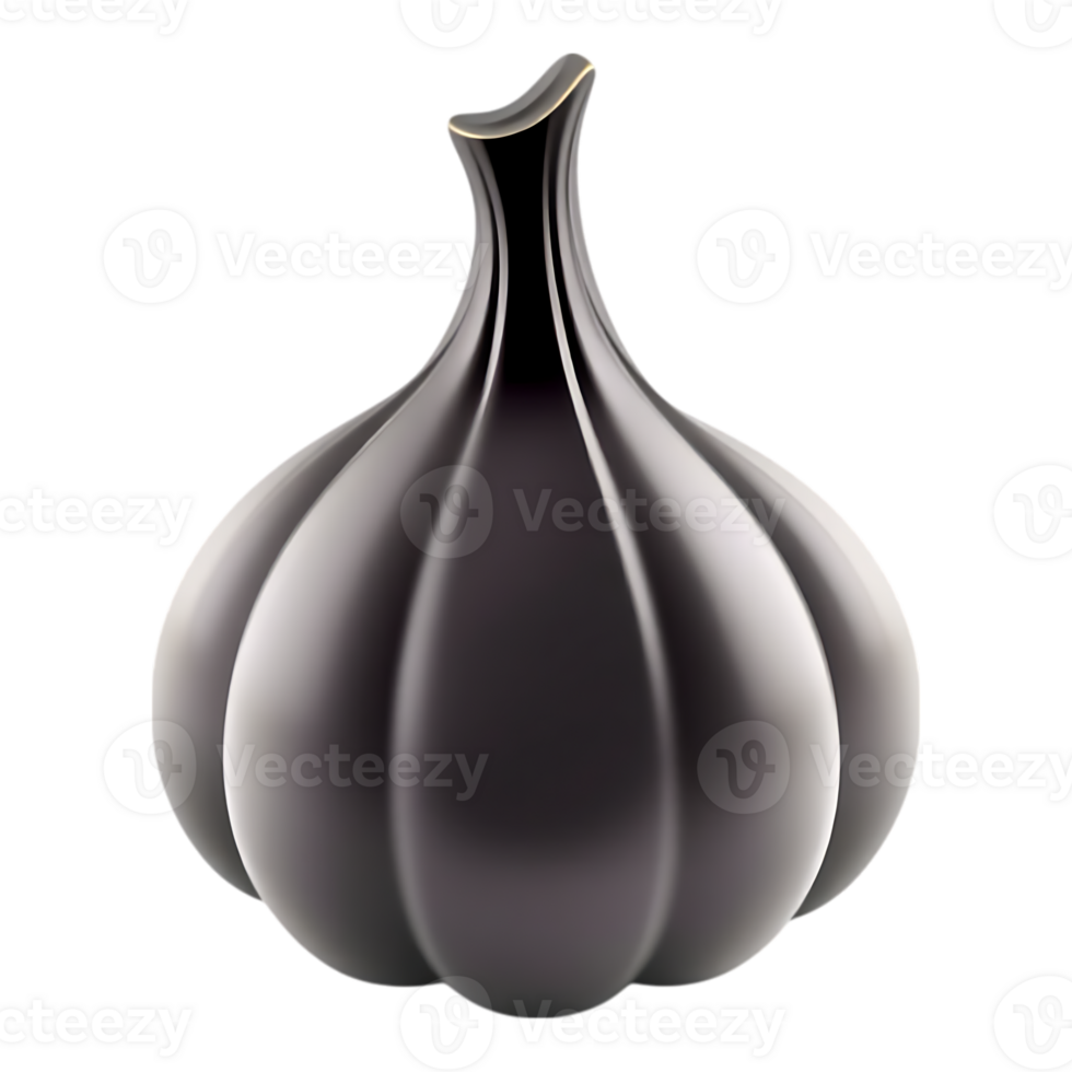 A black vase with a large onion inside png