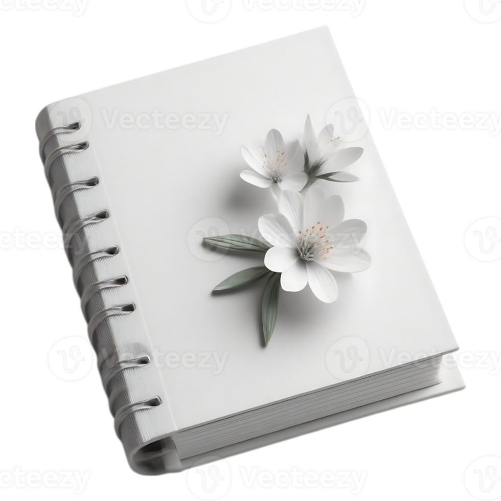 A white notebook with flowers on it png