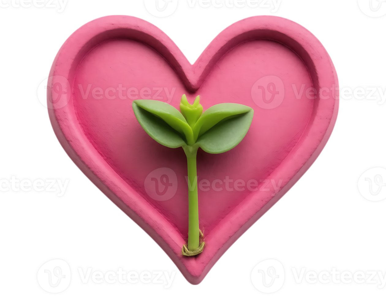 A pink heart shaped mold with a green plant in it png