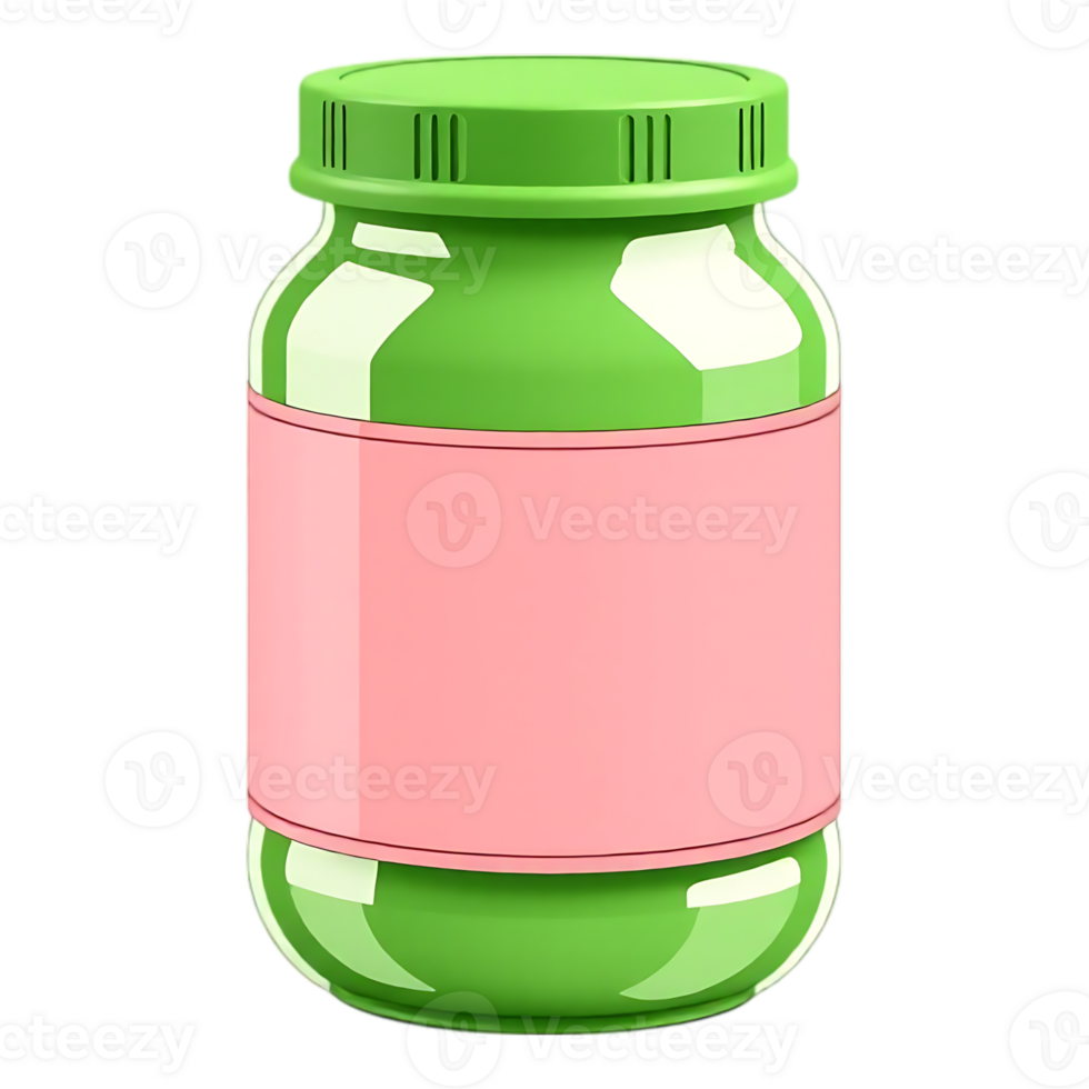 A jar of green jelly with pink label png
