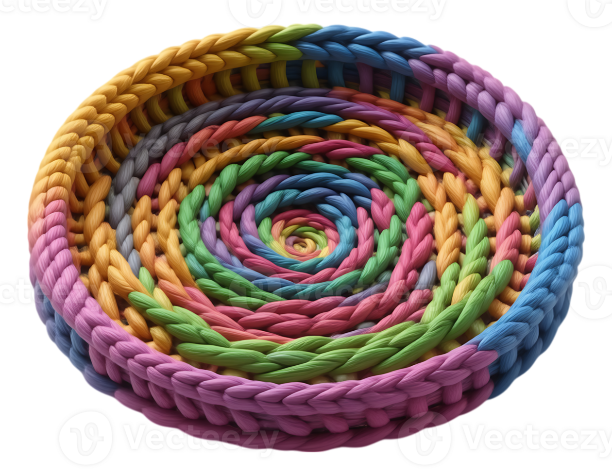 A colorful braided bowl with a spiral design png